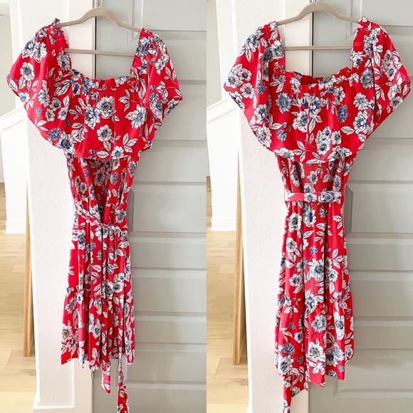 NWT Eliza J Floral Off Shoulder Smocked Midi Dress - Picture 2 of 6